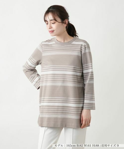 Leilian/レリアン マルチボーダーカットソー【Leilian WHITE LABEL】 キャメル 9(M) Leilian/レリアン マルチボーダーカットソー【Leilian WHITE LABEL】 キャメル 9(M)