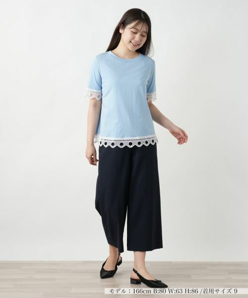 Leilian / レリアン Tシャツ | カットワークレースTシャツ-BLUBIANCO | 詳細1