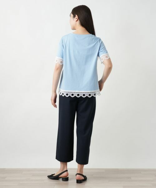 Leilian / レリアン Tシャツ | カットワークレースTシャツ-BLUBIANCO | 詳細3