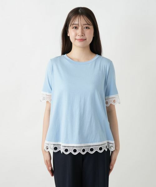Leilian / レリアン Tシャツ | カットワークレースTシャツ-BLUBIANCO | 詳細4