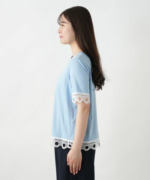 Leilian / レリアン Tシャツ | カットワークレースTシャツ-BLUBIANCO | 詳細5