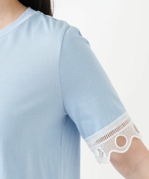 Leilian / レリアン Tシャツ | カットワークレースTシャツ-BLUBIANCO | 詳細9