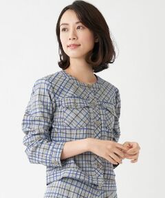 Leilian / レリアン テーラードジャケット | 【特別提供品】チェック柄ノーカラージャケット