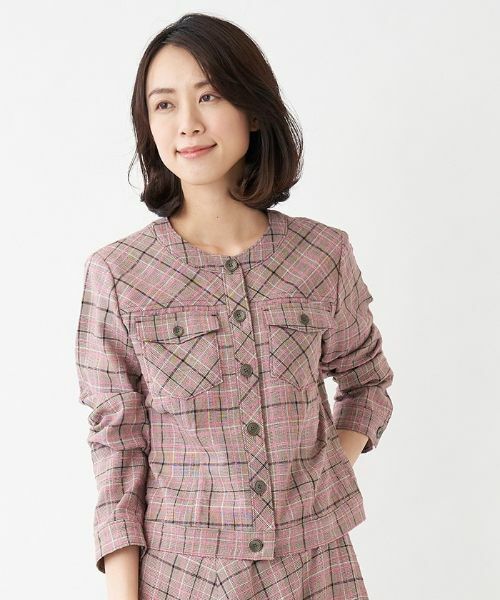 Leilian / レリアン テーラードジャケット | 【特別提供品】チェック柄ノーカラージャケット | 詳細4