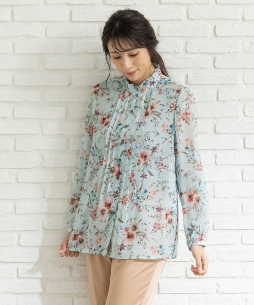 Leilian/レリアン 花柄スタンドネックブラウス ミントグリーン 13(XL) Leilian/レリアン 花柄スタンドネックブラウス ミントグリーン 13(XL)