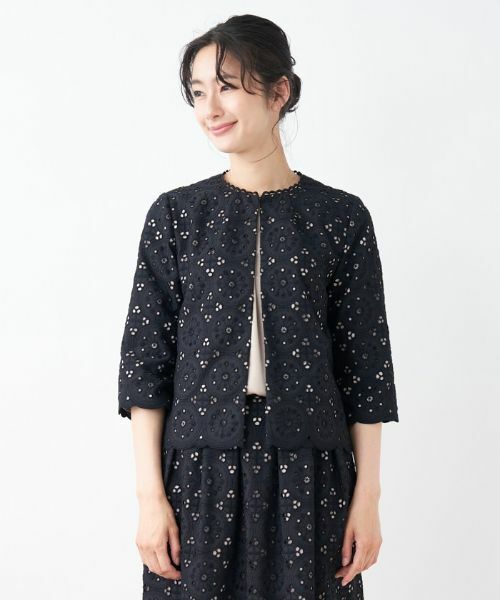 Leilian / レリアン テーラードジャケット | エンブロイダリーレースジャケット【セレモニー】(ブラック)