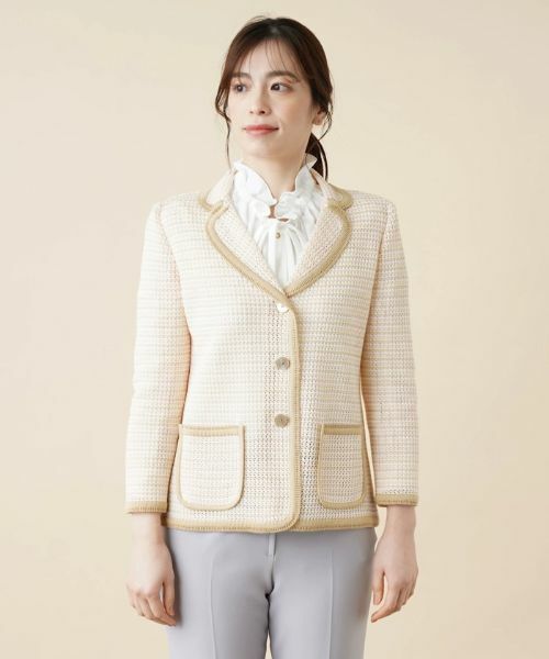 Leilian / レリアン テーラードジャケット | 異素材トリムニットジャケット | 詳細4