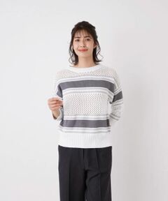 Leilian / レリアン ニット・セーター | ボーダー切替メッシュニット