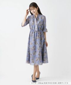 Leilian / レリアン ドレス | 洗えるフラワープリントミモレ丈ワンピース