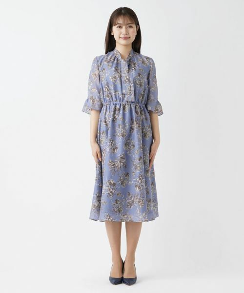 Leilian / レリアン ドレス | 洗えるフラワープリントミモレ丈ワンピース | 詳細4