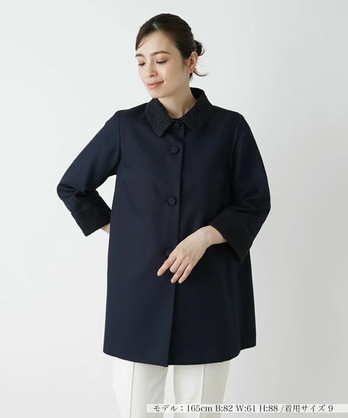 Leilian / レリアン テーラードジャケット | ステンカラーショートコート(ネイビー)