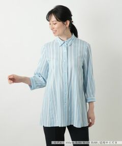 Leilian / レリアン シャツ・ブラウス | ストライプ七分袖ブラウス