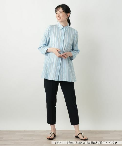 Leilian / レリアン シャツ・ブラウス | ストライプ七分袖ブラウス | 詳細1