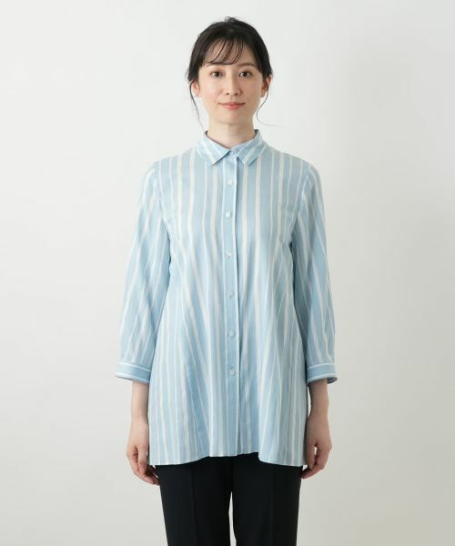 Leilian / レリアン シャツ・ブラウス | ストライプ七分袖ブラウス | 詳細4