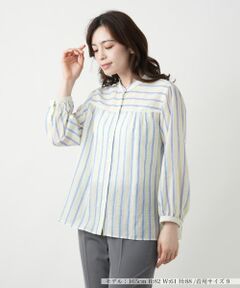Leilian / レリアン シャツ・ブラウス | ストライプバンドカラーブラウス【Leilian WHITE LABEL】