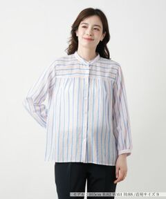 Leilian / レリアン シャツ・ブラウス | ストライプバンドカラーブラウス【Leilian WHITE LABEL】