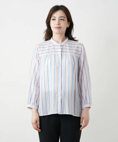 Leilian / レリアン シャツ・ブラウス | ストライプバンドカラーブラウス【Leilian WHITE LABEL】 | 詳細7