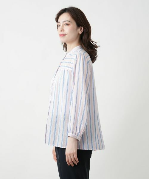 Leilian / レリアン シャツ・ブラウス | ストライプバンドカラーブラウス【Leilian WHITE LABEL】 | 詳細8