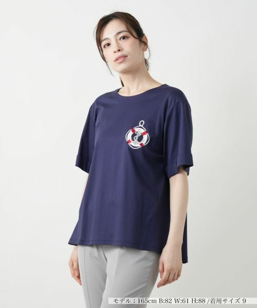 Leilian/レリアン 刺繍クルーネックカットソー【Leilian WHITE LABEL】 ネイビー系 9(M)