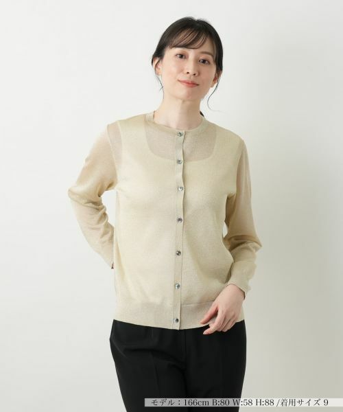 Leilian / レリアン カーディガン・ボレロ | ラメクルーネックカーディガン【Leilian WHITE LABEL】(ゴールド)