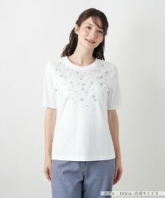 Leilian / レリアン 刺繍クルーネックTシャツ【Leilian WHITE LABEL】 刺繍クルーネックTシャツ【Leilian WHITE LABEL】|レリアン