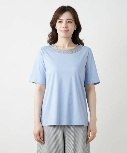 Leilian / レリアン スパンコール刺繍カットソー【Leilian WHITE LABEL】 スパンコール刺繍Tシャツ【Leilian WHITE LABEL】|レリアン