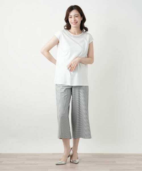 Leilian / レリアン Tシャツ | 刺繍フレンチスリーブカットソー【Leilian WHITE LABEL】 | 詳細1