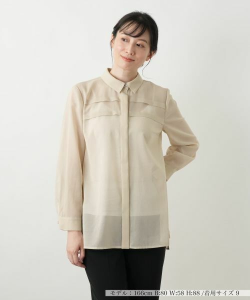 【新品未使用】タグなし　レリアン　ホワイトレーベル　シアーブラウス　シャツ　7号 セール】 比翼シアーブラウス【Leilian WHITE LABEL】 （シャツ