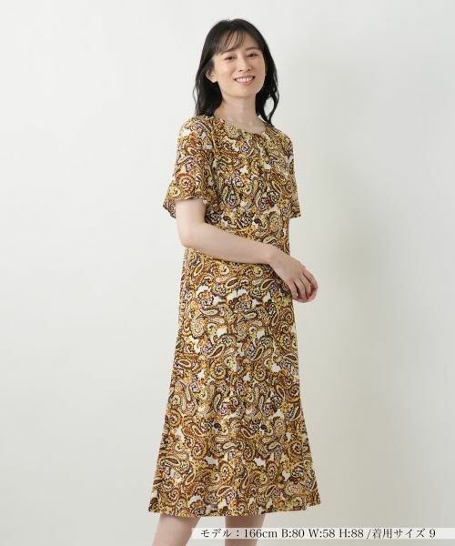 Leilian / レリアン ドレス | ペイズリーフレアワンピース【Leilian WHITE LABEL】(マスタード)