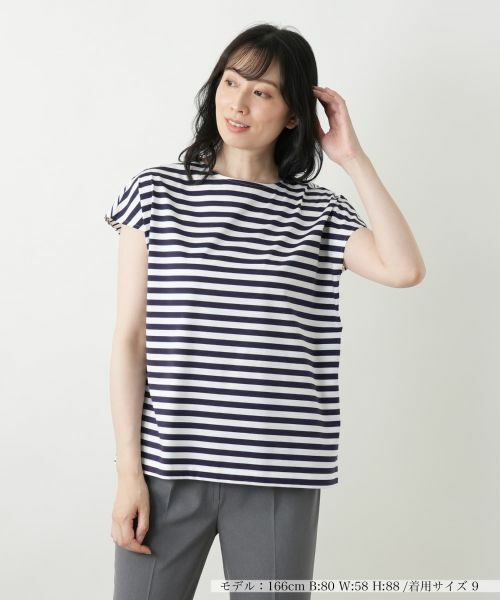 Leilian / レリアン Tシャツ | ボーダー切替カットソー【Leilian WHITE LABEL】(ネイビー)