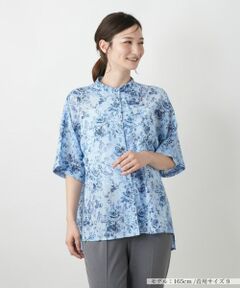 Leilian / レリアン シャツ・ブラウス | 花柄スタンドカラーブラウス【Leilian WHITE LABEL】