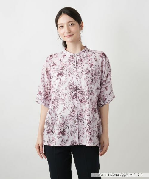花柄スタンドカラーブラウス【Leilian WHITE LABEL】 （シャツ