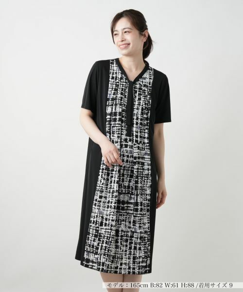 Leilian / レリアン ドレス | 幾何学切替フレアワンピース【Leilian WHITE LABEL】(ブラック)