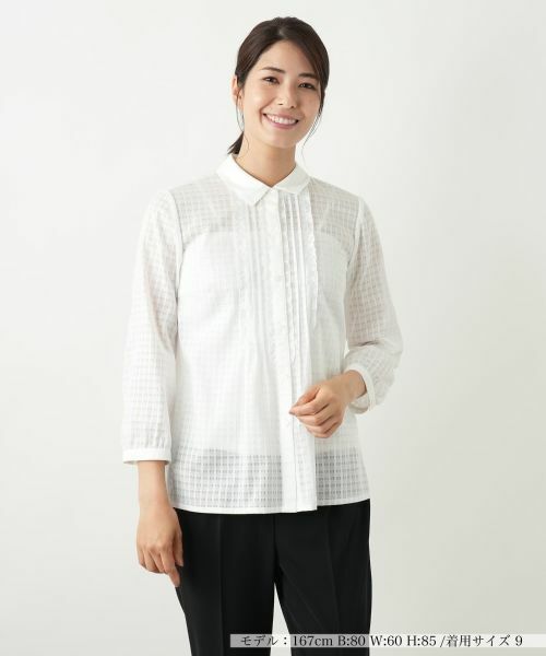 セール】 シアーチェックブラウス【Leilian WHITE LABEL