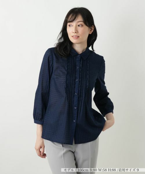 セール】 シアーチェックブラウス【Leilian WHITE LABEL