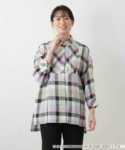 Leilian レリアン　ブラウス　トップス　グレー　チェック　半袖　9 チェックブラウス【Leilian WHITE LABEL