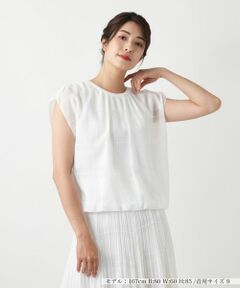 Leilian / レリアン カットソー | チェックフレンチスリーブブラウス