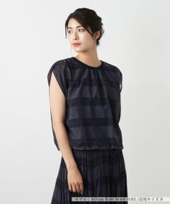 Leilian / レリアン カットソー | チェックフレンチスリーブブラウス