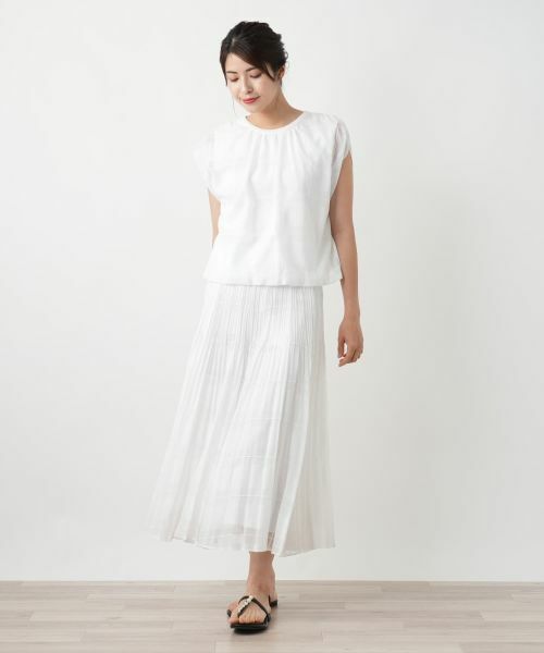 Leilian / レリアン カットソー | チェックフレンチスリーブブラウス | 詳細1