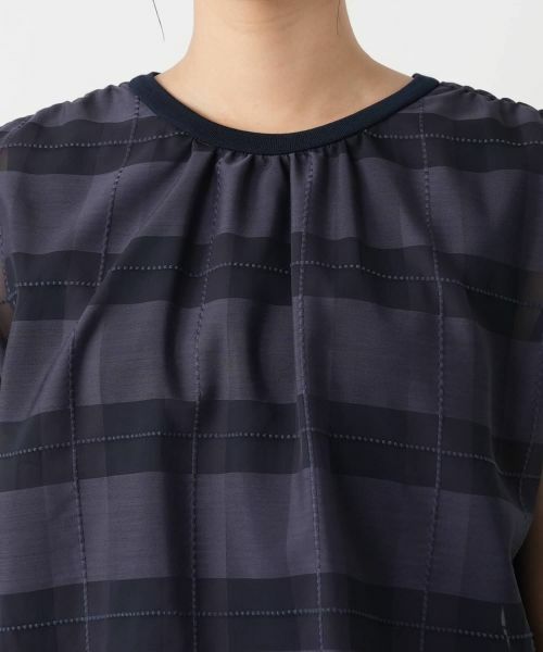 Leilian / レリアン カットソー | チェックフレンチスリーブブラウス | 詳細10