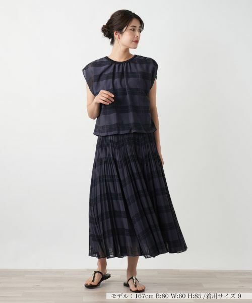 Leilian / レリアン カットソー | チェックフレンチスリーブブラウス | 詳細4