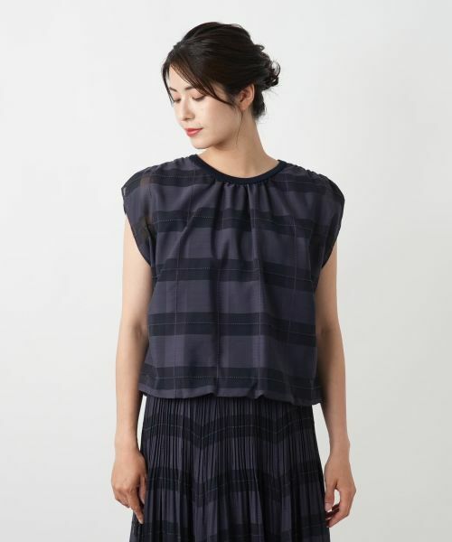 Leilian / レリアン カットソー | チェックフレンチスリーブブラウス | 詳細7