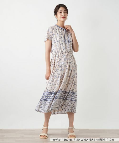 Leilian / レリアン ドレス | 【店舗人気】幾何学柄ワンピース(ベージュ)