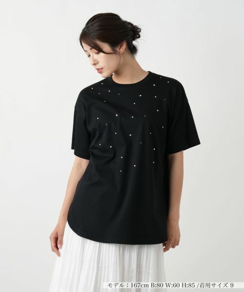 Leilian/レリアン 【店舗人気】フロントビジューTシャツ ブラック 11(L)