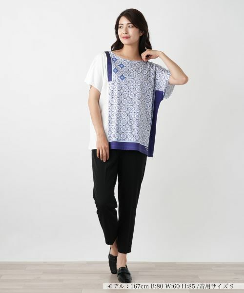 Leilian / レリアン カットソー | 幾何学柄切替Tシャツ【ROCHAS Premiere】 | 詳細1