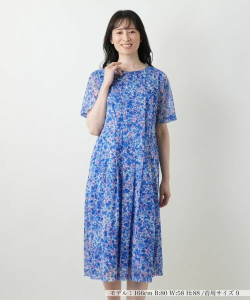 Leilian/レリアン 花柄フレアワンピース【ERICA】 ロイヤルブルー 7(S)