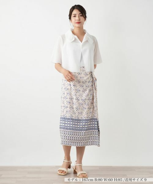 Leilian / レリアン ミニ・ひざ丈スカート | 【店舗人気】幾何学柄切替ラップ風スカート | 詳細1