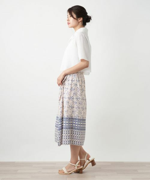 Leilian / レリアン ミニ・ひざ丈スカート | 【店舗人気】幾何学柄切替ラップ風スカート | 詳細2