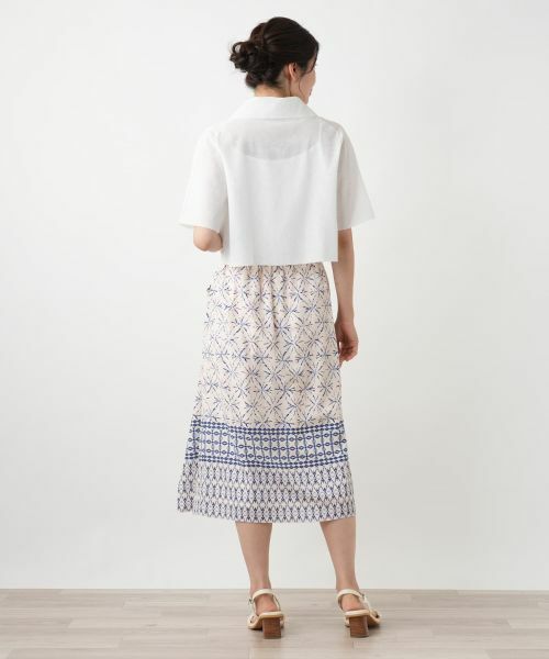Leilian / レリアン ミニ・ひざ丈スカート | 【店舗人気】幾何学柄切替ラップ風スカート | 詳細3