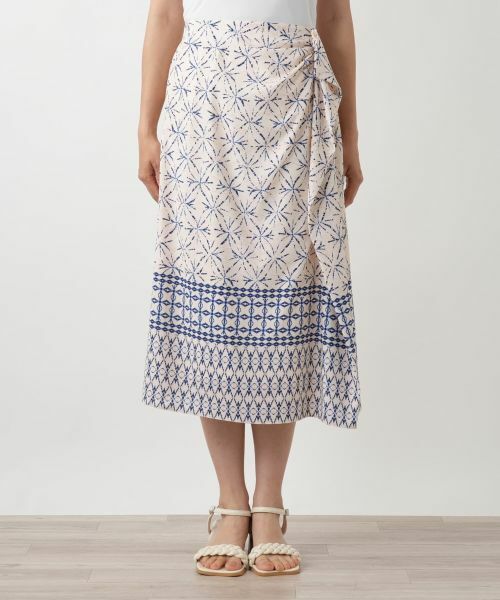 Leilian / レリアン ミニ・ひざ丈スカート | 【店舗人気】幾何学柄切替ラップ風スカート | 詳細4